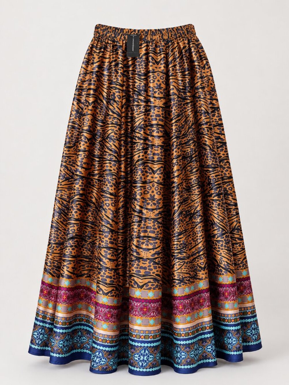 Ashley Stewart Animal Print Maxi Skirt Mixed Media Trim 2X NWT - Picture 2 of 5